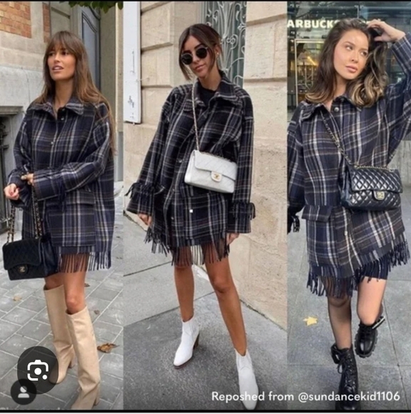 H&M Wool Blend Plaid Fringed Shacket Jacket Manteco Woven In Italy Collection XL - Picture 3 of 12